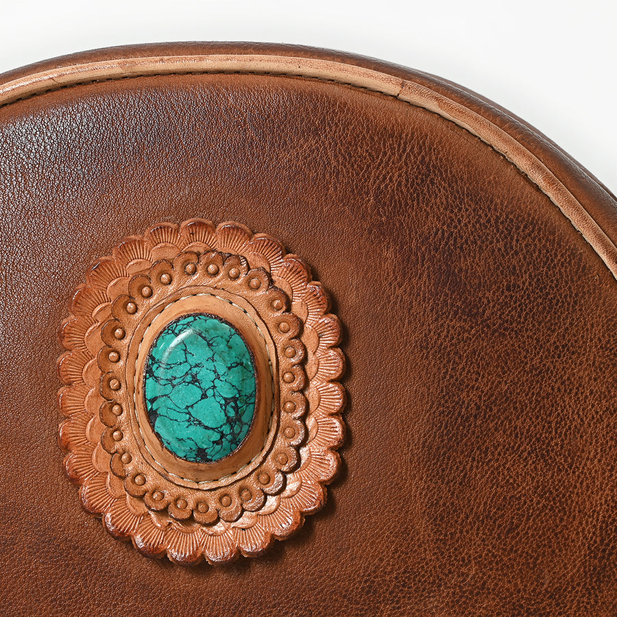 American Darling Canteen Bag Western Genuine Leather Handcrafted Round Purse with Fringes and Turquoise Stone