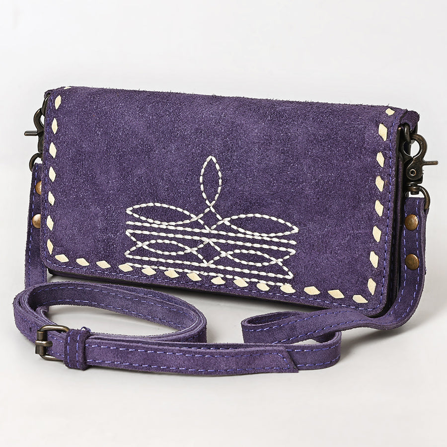American Darling Western Wallet Handcrafted from Black Genuine Suede Leather | Boot Stitched Design, Studded Trim & YKK Zipper