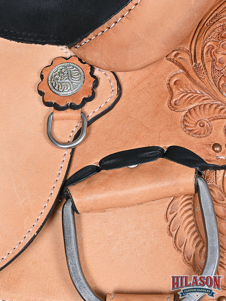 HILASON Western American Leather Hand Carved Horse Saddle Ranch Roping Cowboy With Headstall & Breast Collar Set Floral Tan