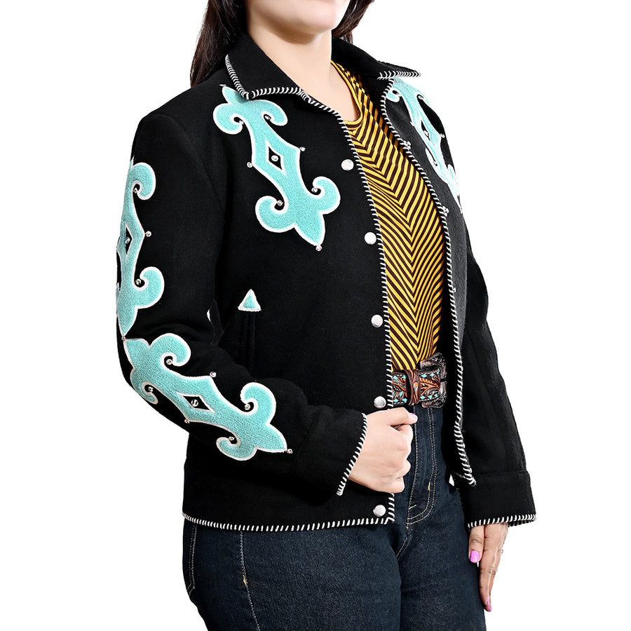 American Darling Western Apparel Embroidered Woolen Fabric Handcrafted Heritage Jacket with Braided Accents for Women