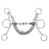 BAR H EQUINE Western Gag Bit with Copper Wire-Wrapped Mouth Roller & Curb Chain