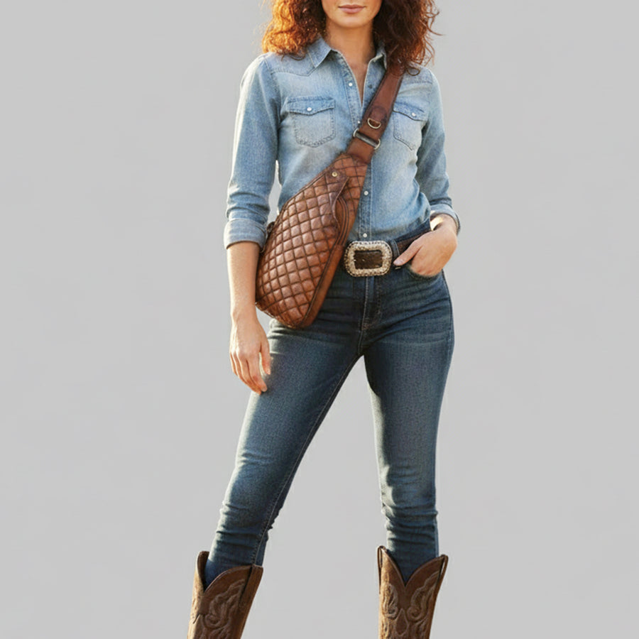 American Darling Sling Bag Beautifully Quilted Genuine Leather women