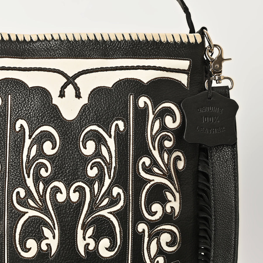 American Darling Full Grain Leather Crossbody Shoulder Bag Women Embroidered with Fringes & Adjustable Strap