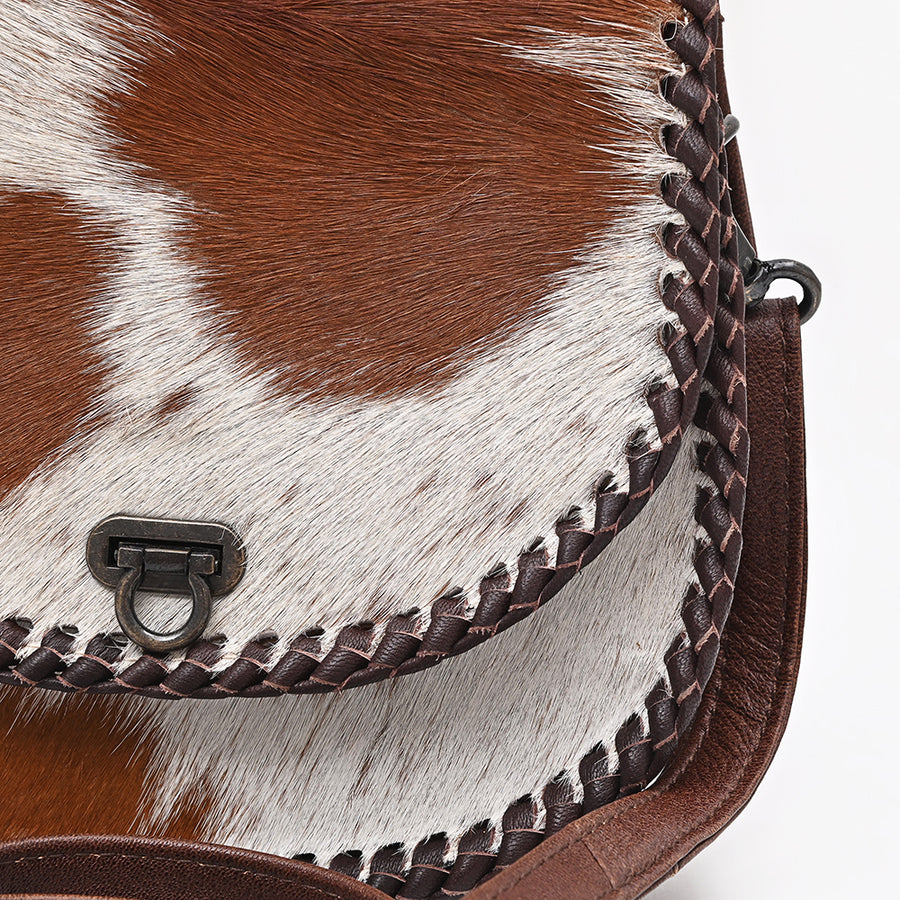 American Darling Hair-On Cowhide Genuine Leather Western Crossbody Bag with Adjustable Strap 7in (H) X 12in (W) X 2in (D)