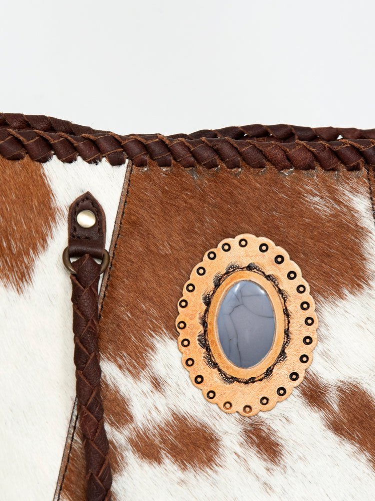 American Darling Bucket Bag, Genuine Vegetable-Tanned Leather, Braided Trim with Tassels & Turquoise, Western Handbag