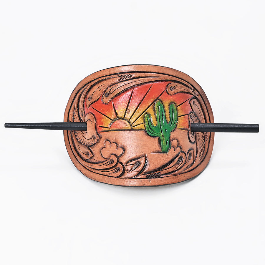 American Darling Leather Hair Stick Barrette Tan Hair Accessories - Uhorse
