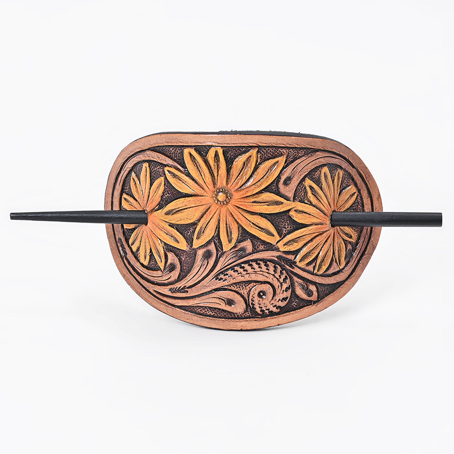 American Darling Leather Hair Stick Barrette Sunflower Tan Hair Accessories - Uhorse