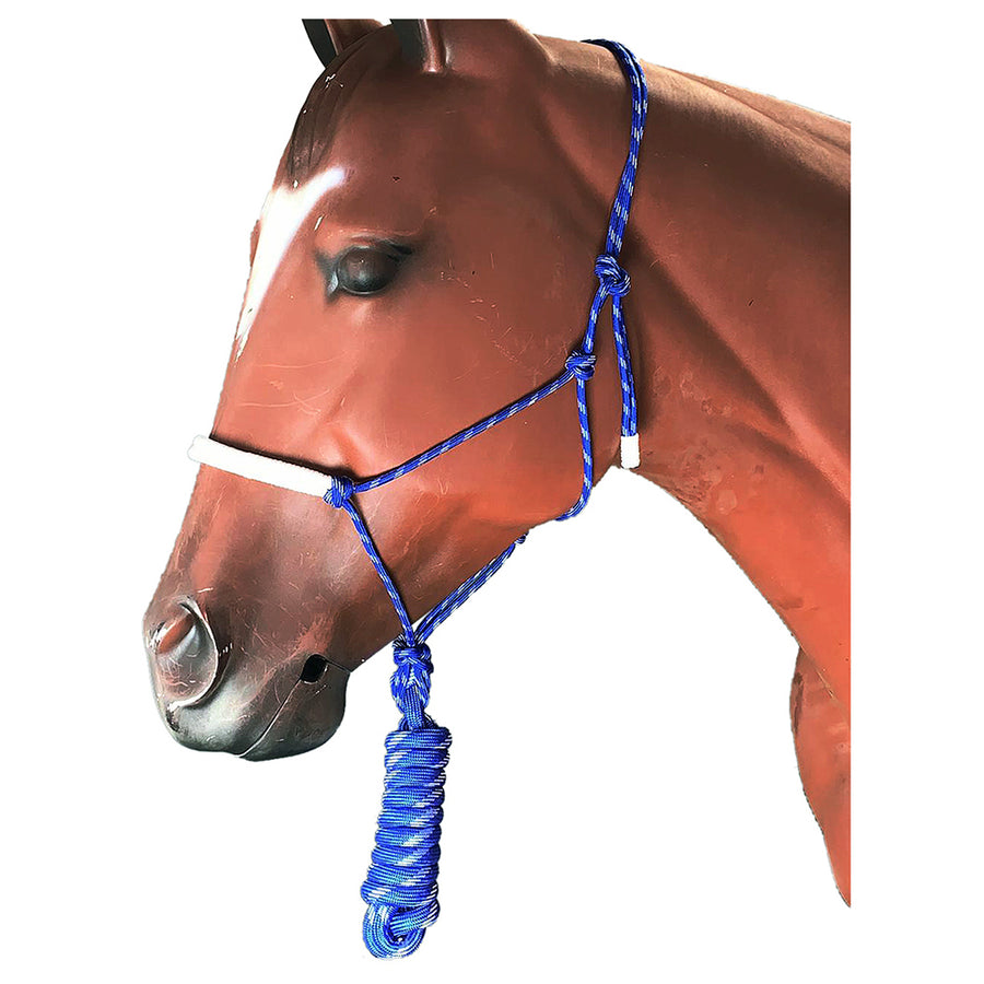 HILASON Western Horse Poly Rope Tied Adjustable Halter 8 Ft Lead White and Blue - Uhorse