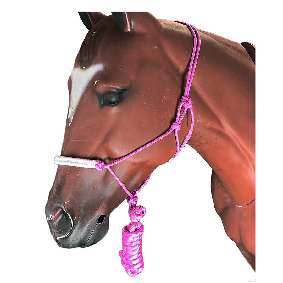 HILASON Western Horse Poly Rope Tied Adjustable Halter 8 Ft Lead White and Pink - Uhorse