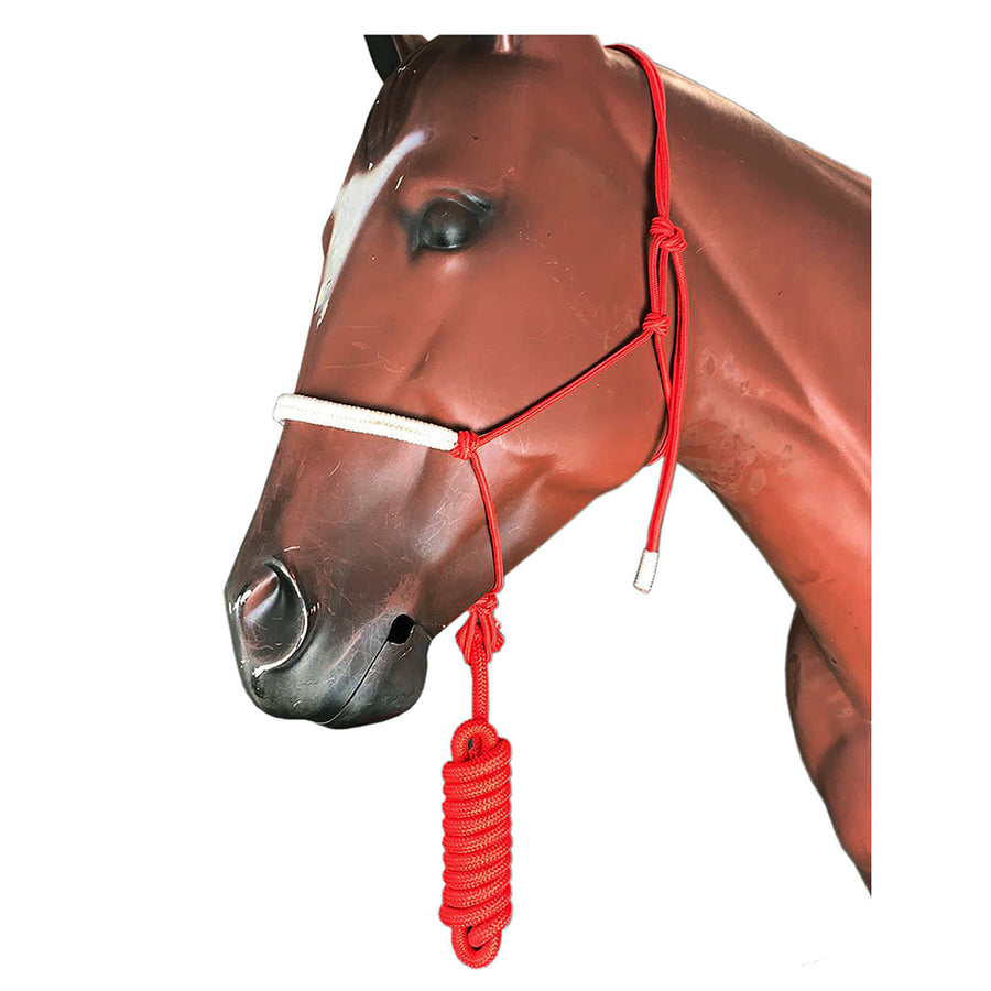 HILASON Western Horse Poly Rope Tied Adjustable Halter 8 Ft Lead White and Red - Uhorse