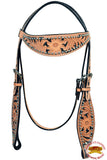 HILASON Western Horse Headstall Genuine American Leather Floral Tan