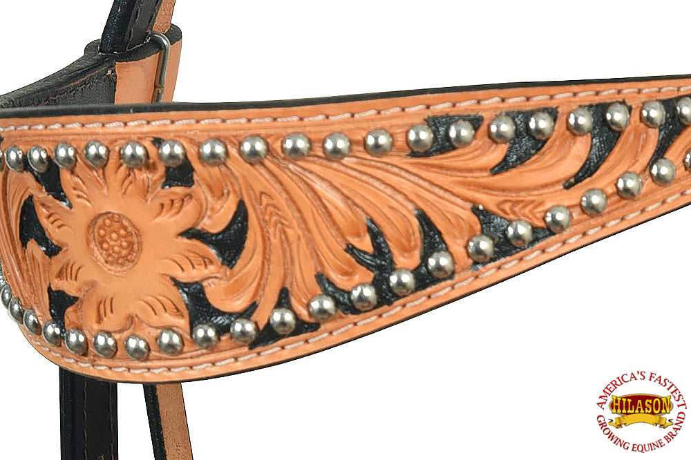 HILASON Western Horse Headstall Genuine American Leather Floral Tan