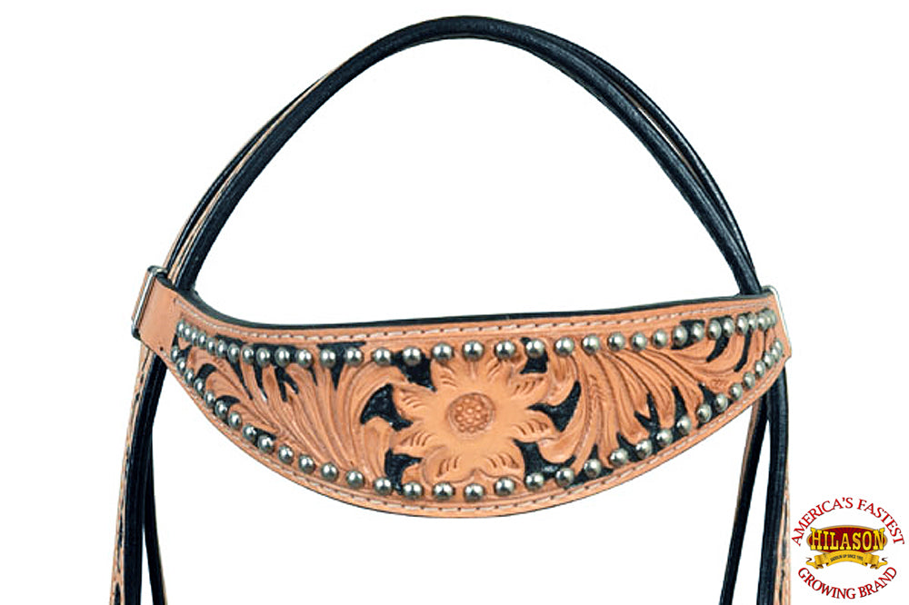 HILASON Western Horse Headstall Genuine American Leather Floral Tan