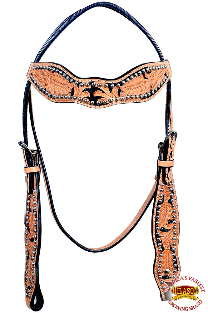 HILASON Western Horse Headstall Breast Collar Tack Genuine American Leather Tan