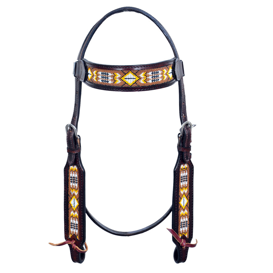 HILASON Western Horse Genuine Leather Headstall Tack Black Beaded - Uhorse