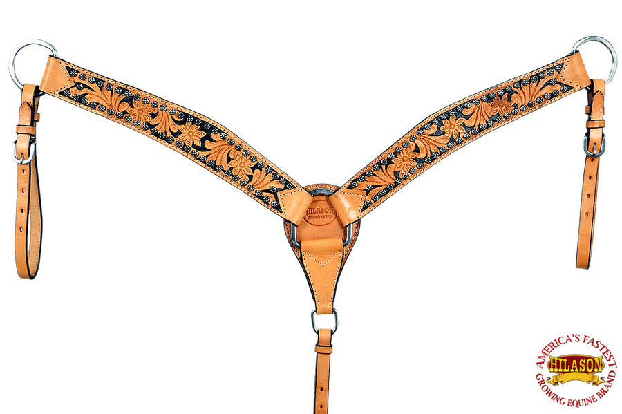 Hilason Western Horse Headstall Breast Collar Floral Hand Tooled American Leather Tan
