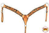 Hilason Western Horse Breast Collar Handtooled American Leather Tan