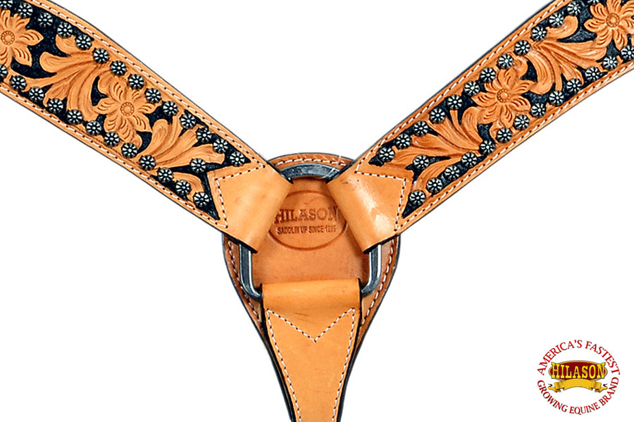 Hilason Western Horse Headstall Breast Collar Floral Hand Tooled American Leather Tan