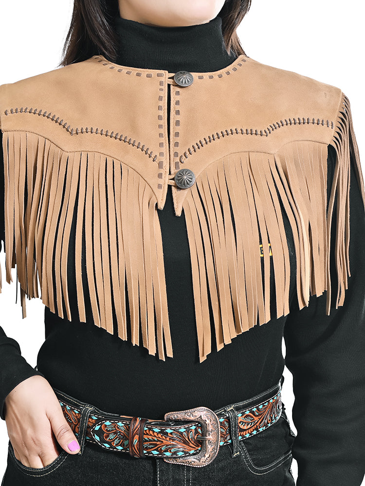 American Darling Western Leather Fringe Cape/Shawl Suede Yoke Tassel Jacket Vest