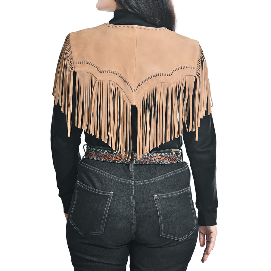 American Darling Western Leather Fringe Cape/Shawl Suede Yoke Tassel Jacket Vest