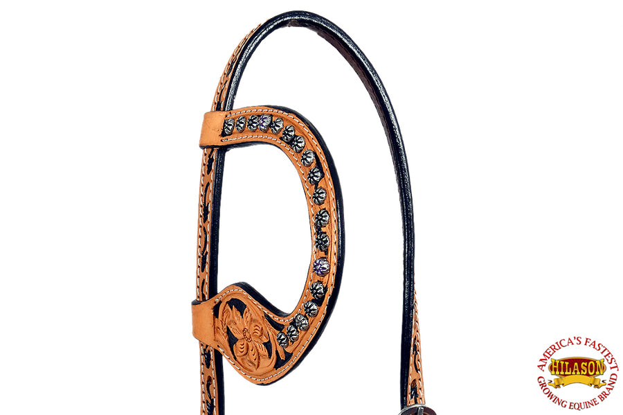 Hilason Western Horse Headstall Breast Collar Floral Hand Tooled American Leather Tan