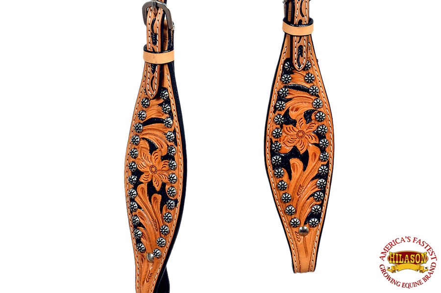 Hilason Western Horse Headstall Breast Collar Floral Hand Tooled American Leather Tan