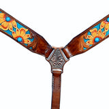 HILASON Western Horse Leather Headstall & Breast Collar Set Brown Sunflower