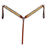 HILASON Western Horse Leather Headstall & Breast Collar Set Brown Sunflower