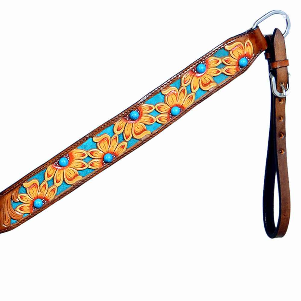 HILASON Western Horse Leather Headstall & Breast Collar Set Brown Sunflower
