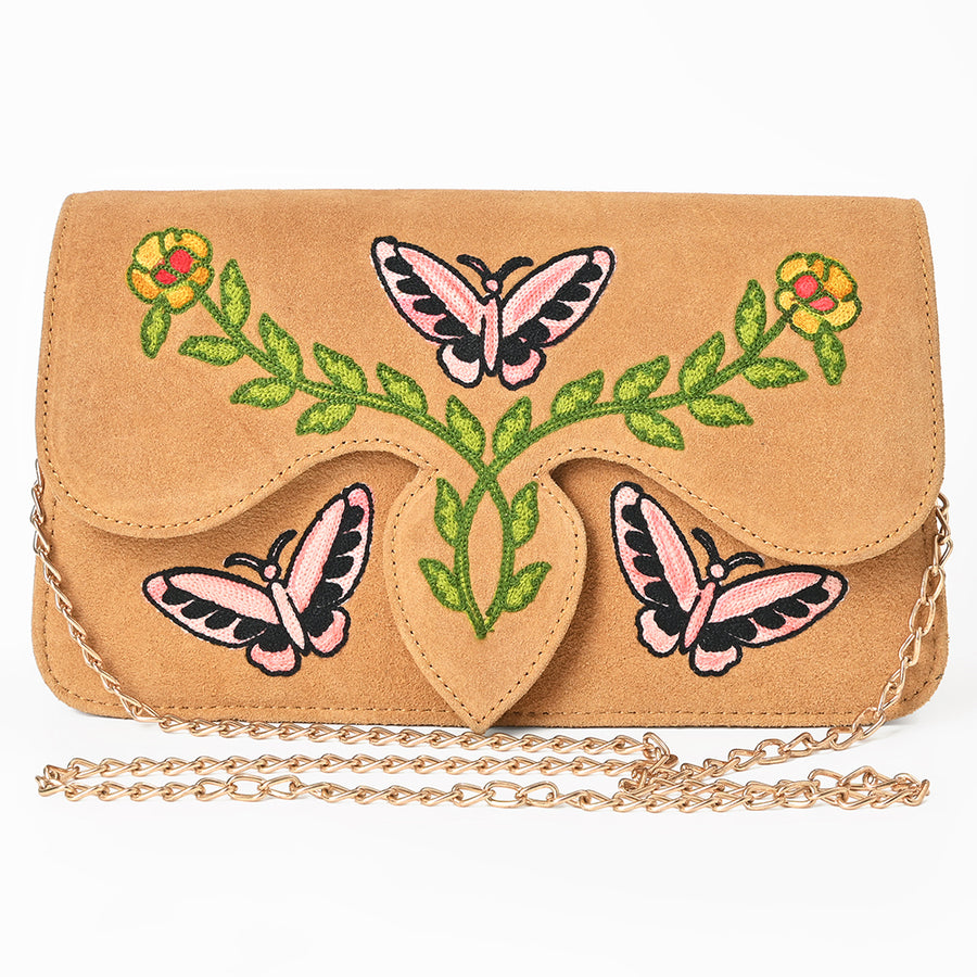 American Darling Cross body Bag for Women, Embroidered Genuine Suede Leather with Longhorn Design, Western Purse with Chain Strap