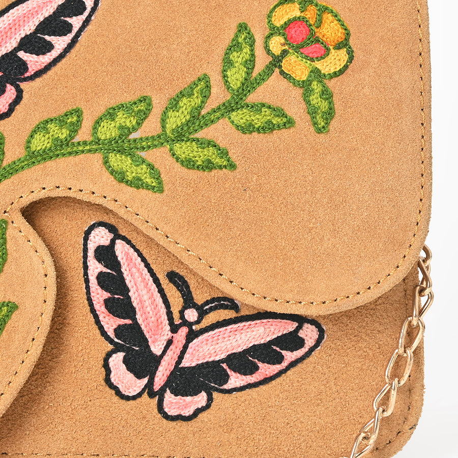 American Darling Cross body Bag for Women, Embroidered Genuine Suede Leather with Longhorn Design, Western Purse with Chain Strap