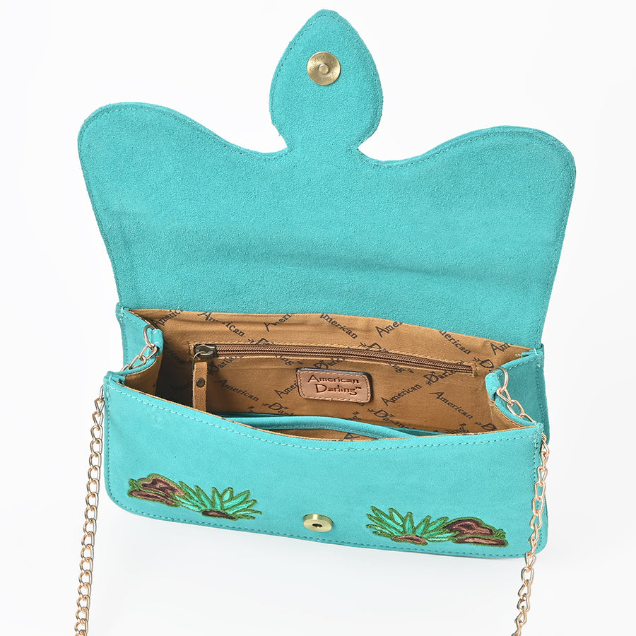 American Darling Cross body Bag for Women, Embroidered Genuine Suede Leather with Longhorn Design, Western Purse with Chain Strap
