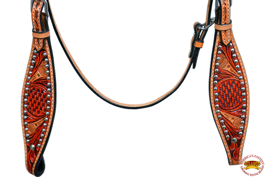 HILASON Western Horse Headstall Tack Genuine American Leather Tan w/ Rivets