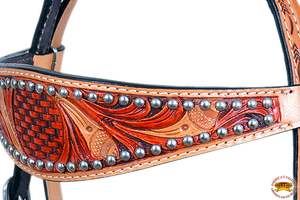 HILASON Western Horse Headstall Tack Genuine American Leather Tan
