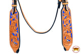 HILASON Western Genuine Leather Horse Headstall Tack Tan with Blue Inlay