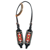 HILASON Western Genuine Leather Horse One Ear Headstall Tack Black Beaded