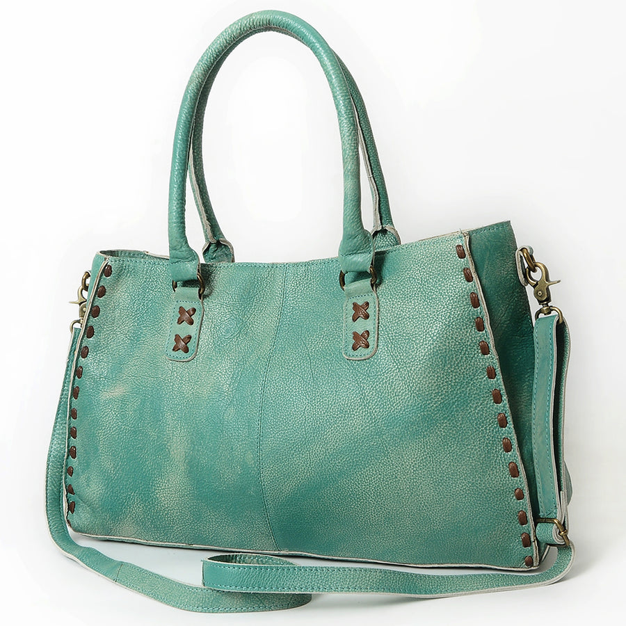American Darling Western Leather Tote Bag with Handcrafted Buck Stitching - Uhorse