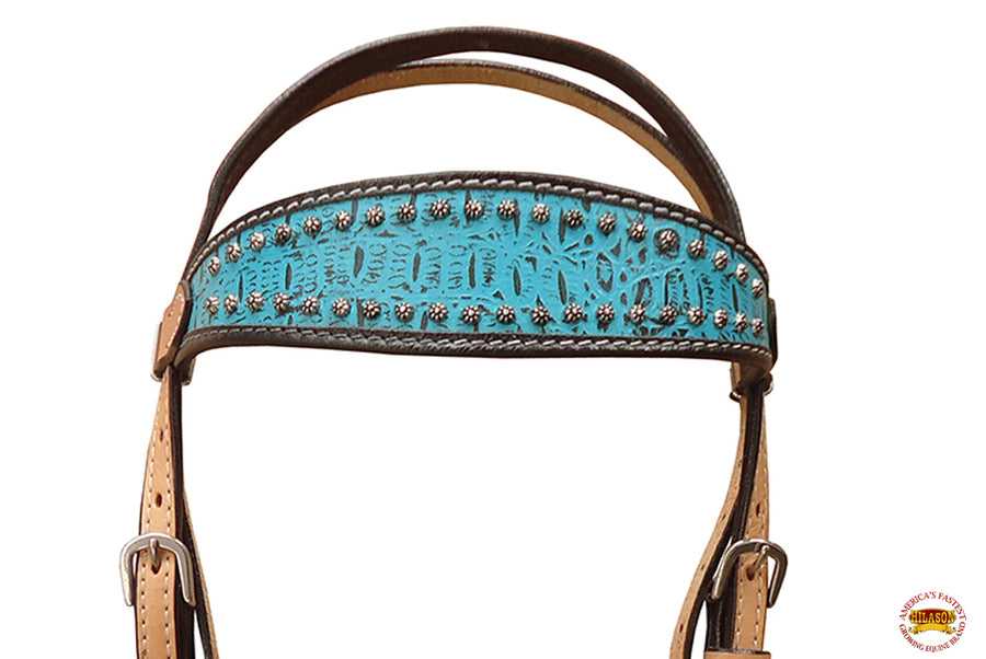 HILASON Western Genuine Leather Horse Headstall Tack Tan with Turquoise
