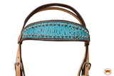 HILASON Western Genuine Leather Horse Headstall Tack Tan with Turquoise