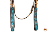 HILASON Western Genuine Leather Horse Headstall Tack Tan with Turquoise