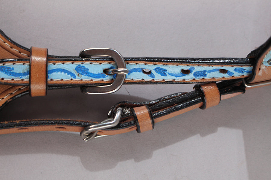 Hilason Western Horse Hand Tooled Genuine Leather Headstall Tan/Turquoise