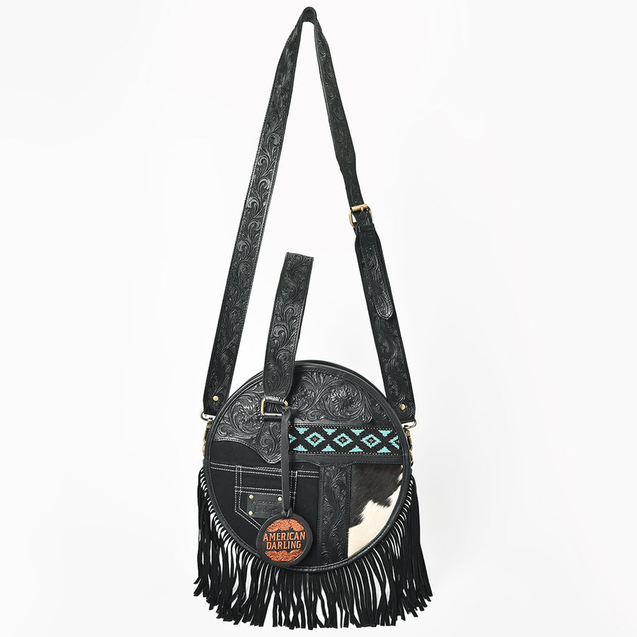 AMERICAN DARLING Tooled Leather Canteen Bag Fringe Turquoise Beading