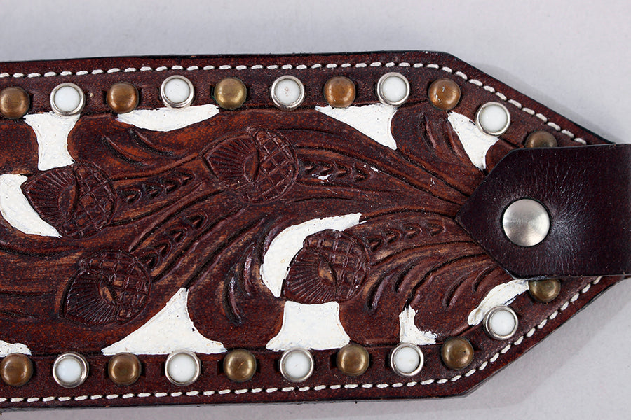 HILASON Western Horse Halter Noseband Genuine American Leather Dark Brown w/ Rivets