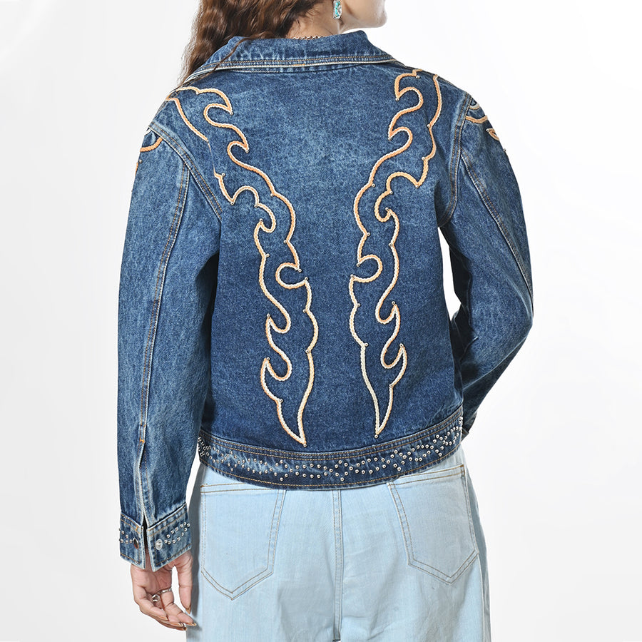 American Darling Western Apparel Embroidered Denim Fabric Handcrafted Heritage Jacket for Women with Western Motifs