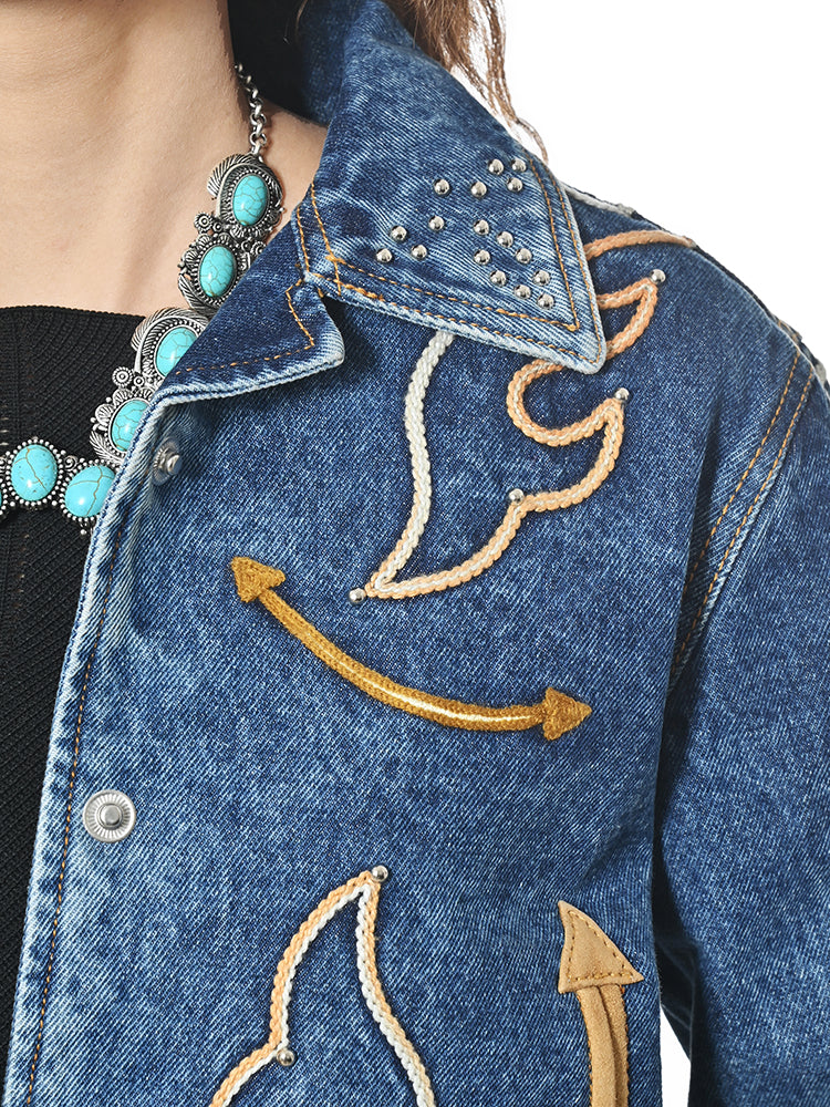 American Darling Western Apparel Embroidered Denim Fabric Handcrafted Heritage Jacket for Women with Western Motifs