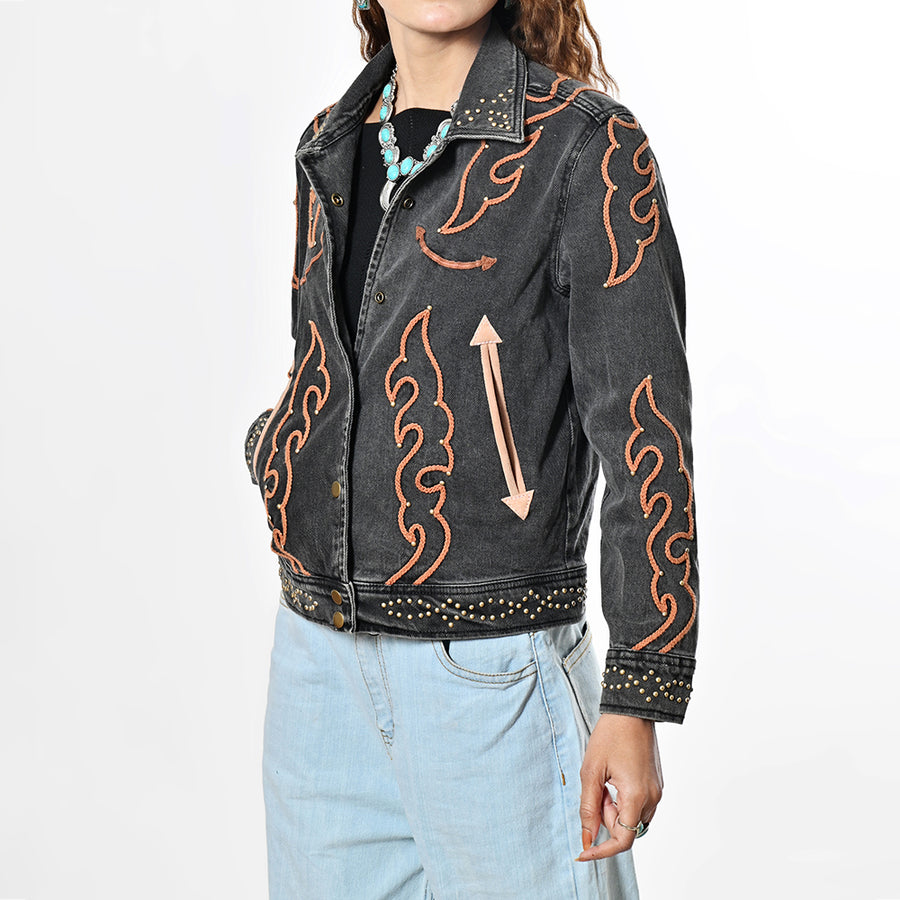 American Darling Western Apparel Embroidered Denim Fabric Handcrafted Heritage Jacket for Women with Western Motifs