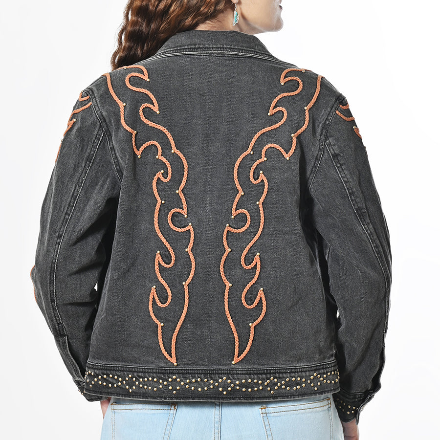 American Darling Western Apparel Embroidered Denim Fabric Handcrafted Heritage Jacket for Women with Western Motifs