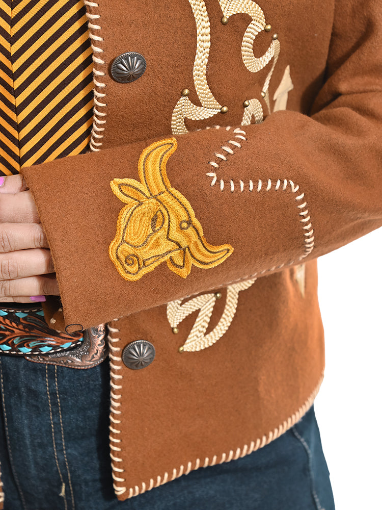 American Darling Western Apparel Embroidered Woolen Fabric Handcrafted Heritage Jacket with Braided Accents for Women