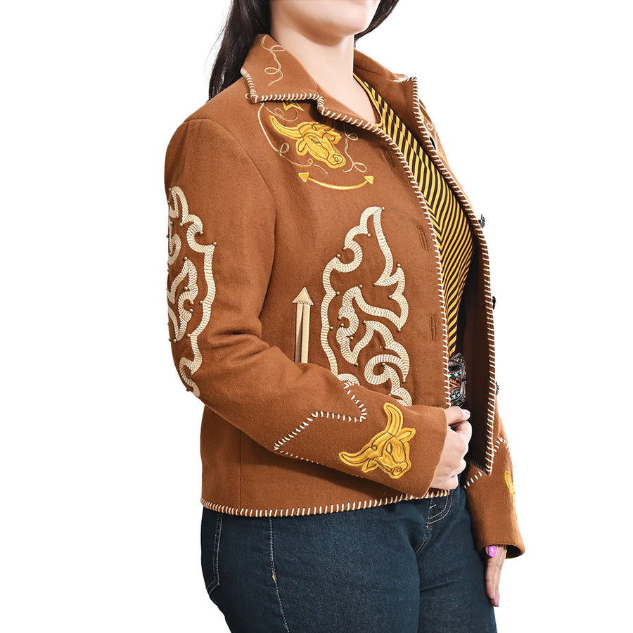 American Darling Western Apparel Embroidered Woolen Fabric Handcrafted Heritage Jacket with Braided Accents for Women