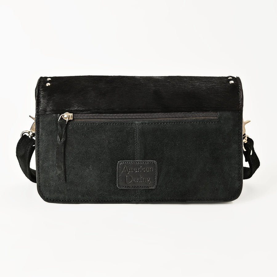 American Darling Hair-On Leather Crossbody Handbag for Women, Western Studded Flap Shoulder Style